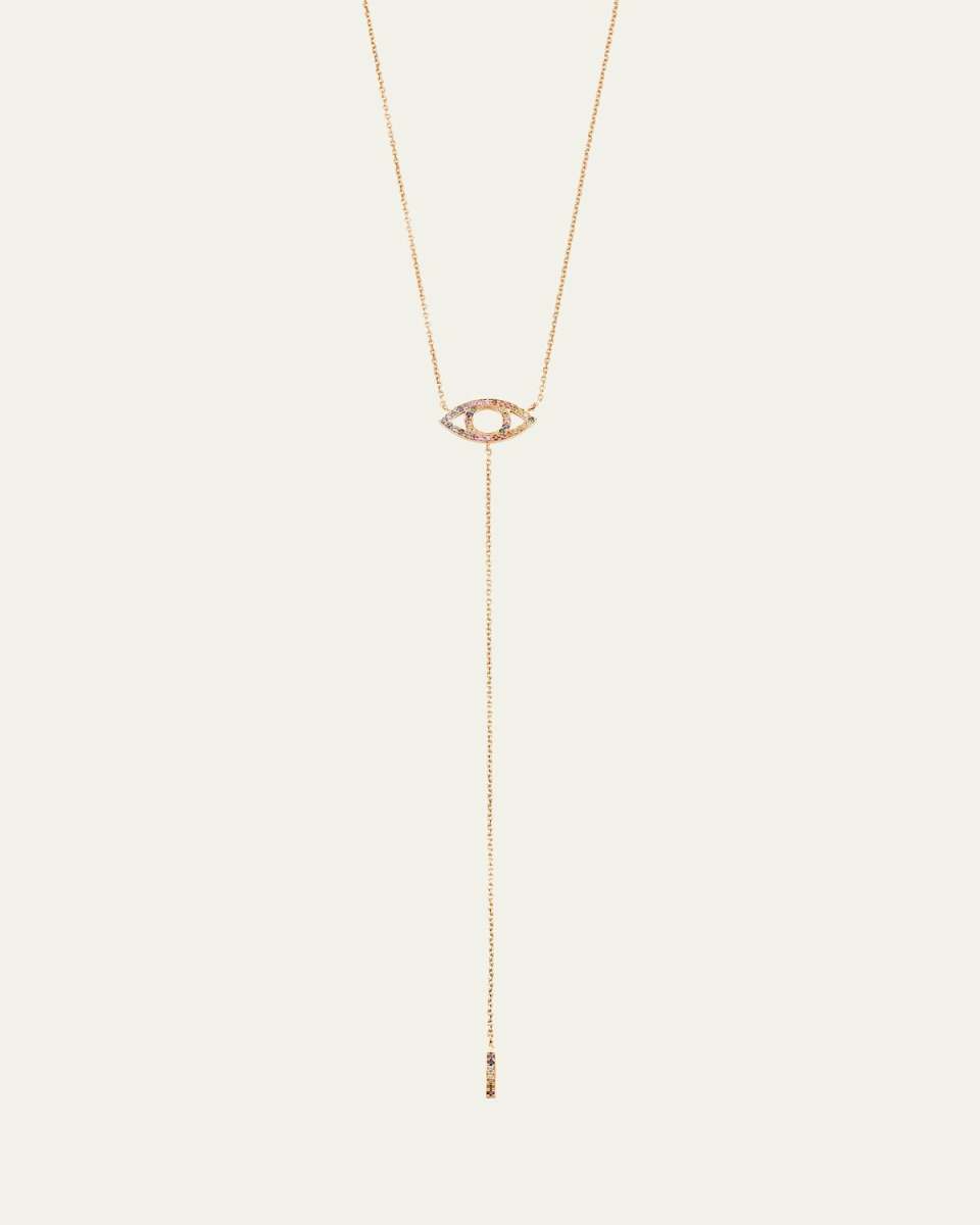 18K Rose Gold Anima Rainbow Eye Lariat Necklace with Multi-Gemstones